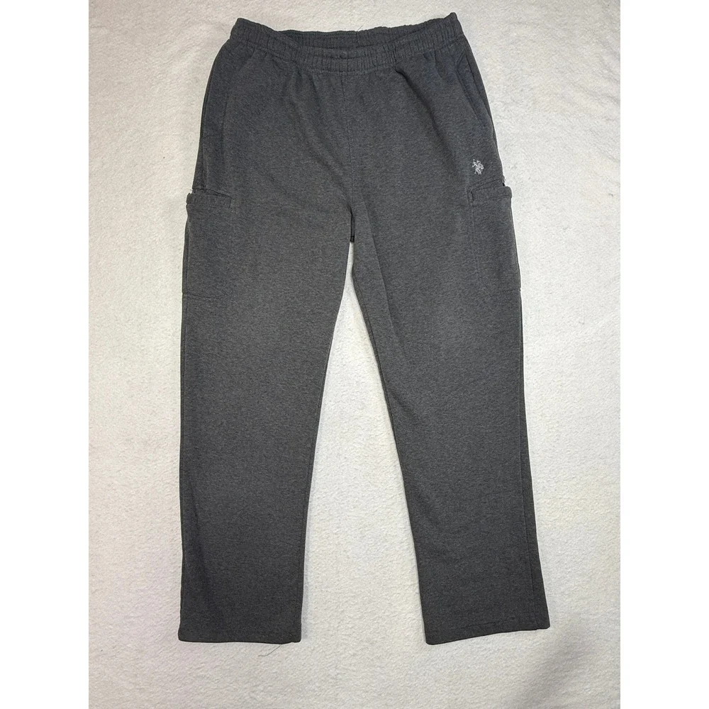 US Polo Assn Mens XL Charcoal Gray Fleece Cargo Sweatpants Lounge Pants 100301